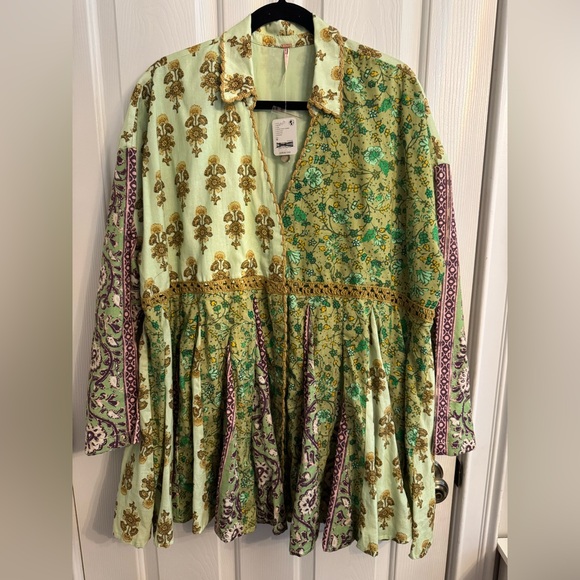 Free People Hazy Baby Printed Mini Dress NWT Green Combo Size M - Picture 4 of 8
